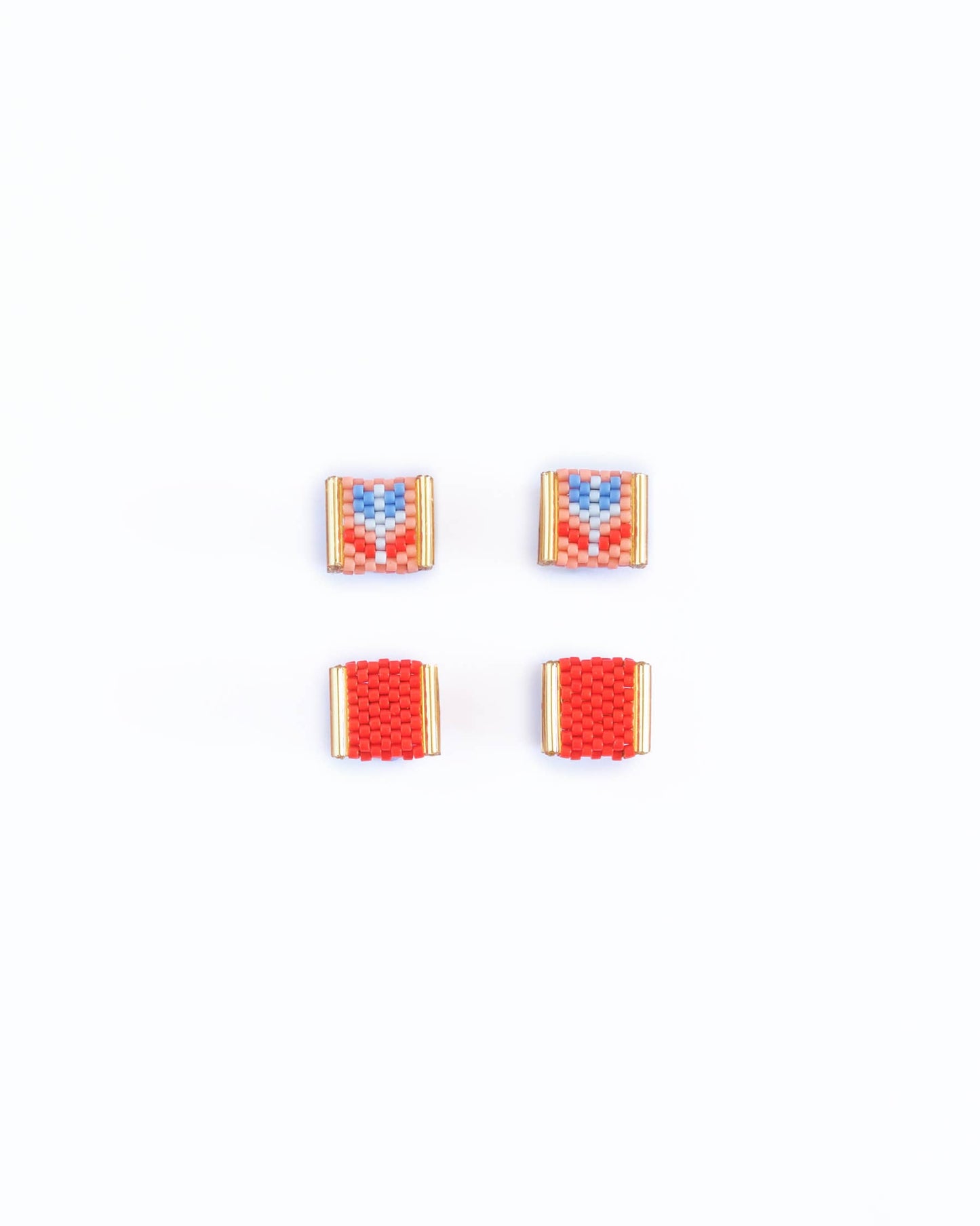 Beaded Handwoven Tulip Stud Pack (Cream/Tan)