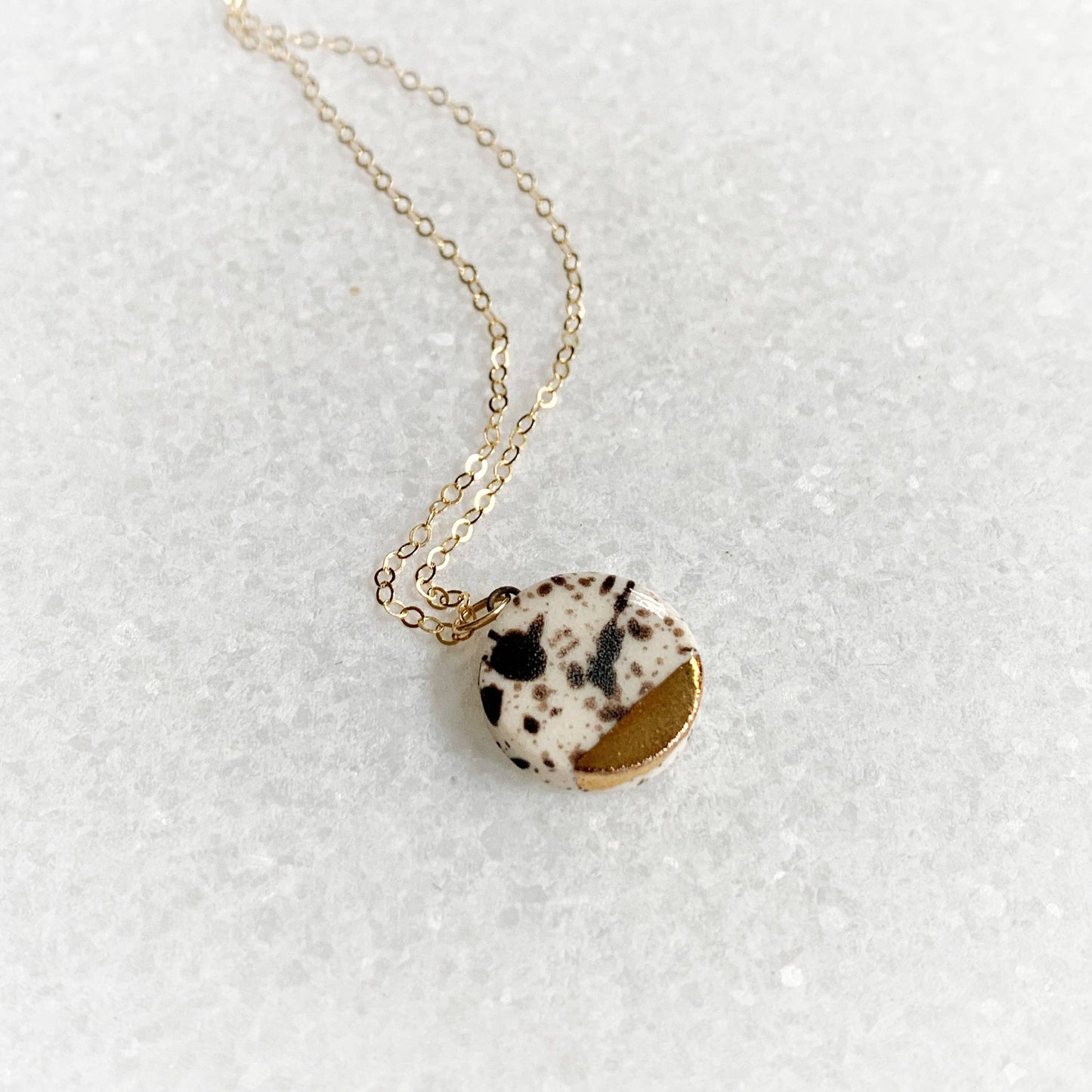 Small Circle Necklace - Black Splatter/Gold