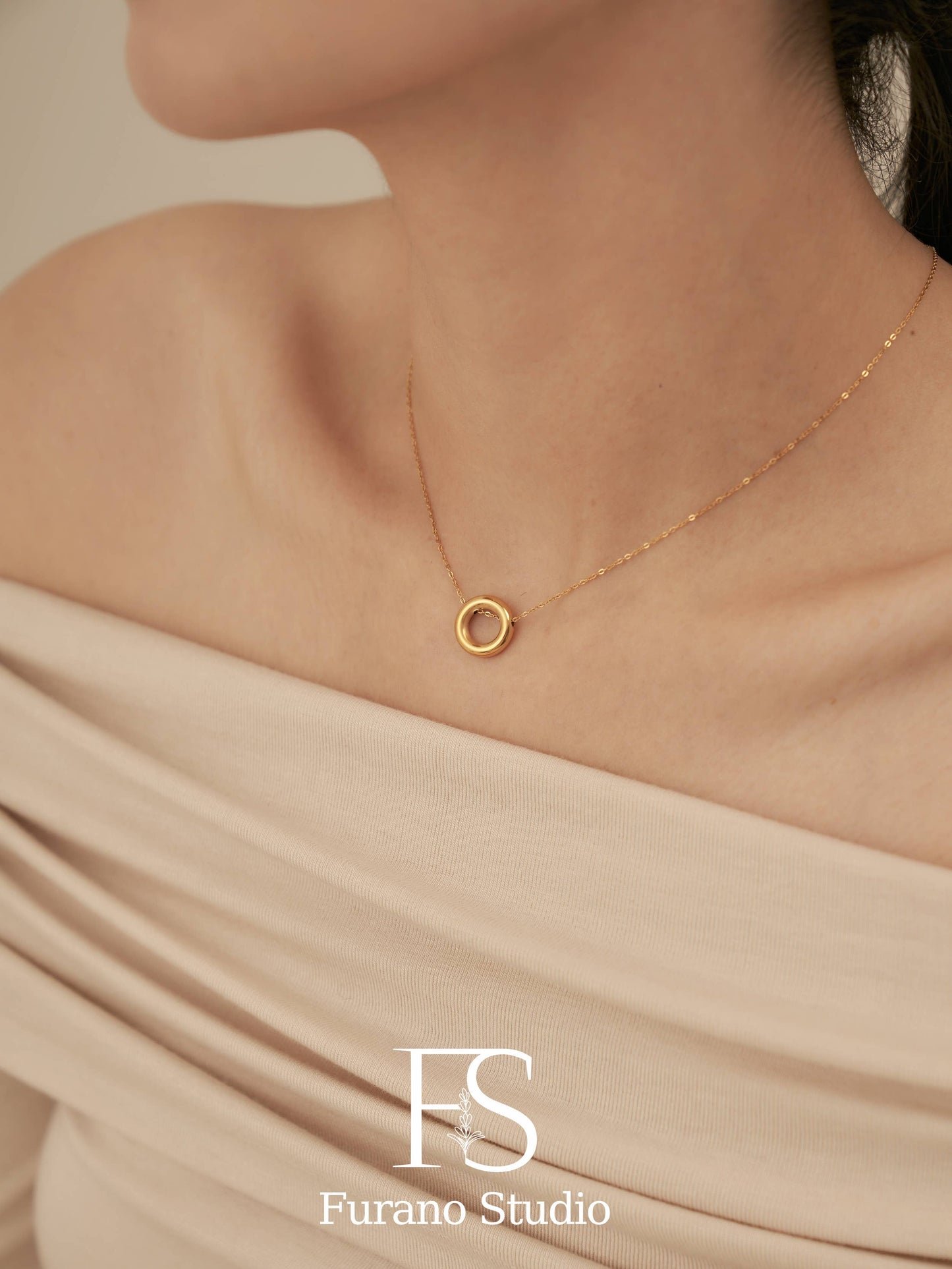 18K Gold Filled Circle necklace,Hollow round necklace