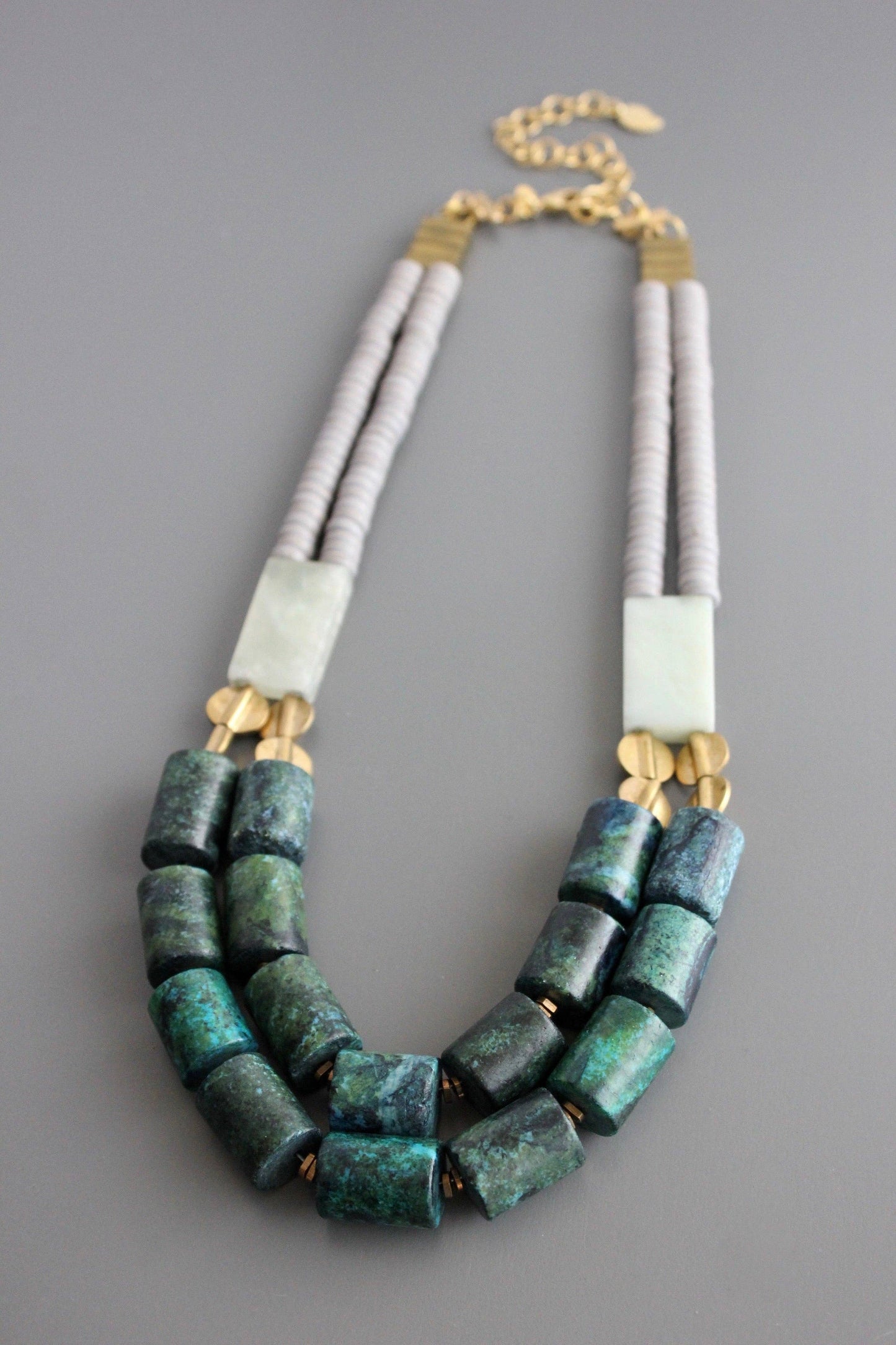 Magnesite, Aventurine & Brass Necklace