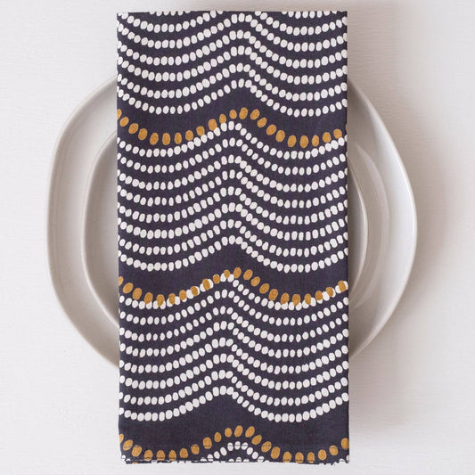Waves Navy Block Printed Napkins - set of 4