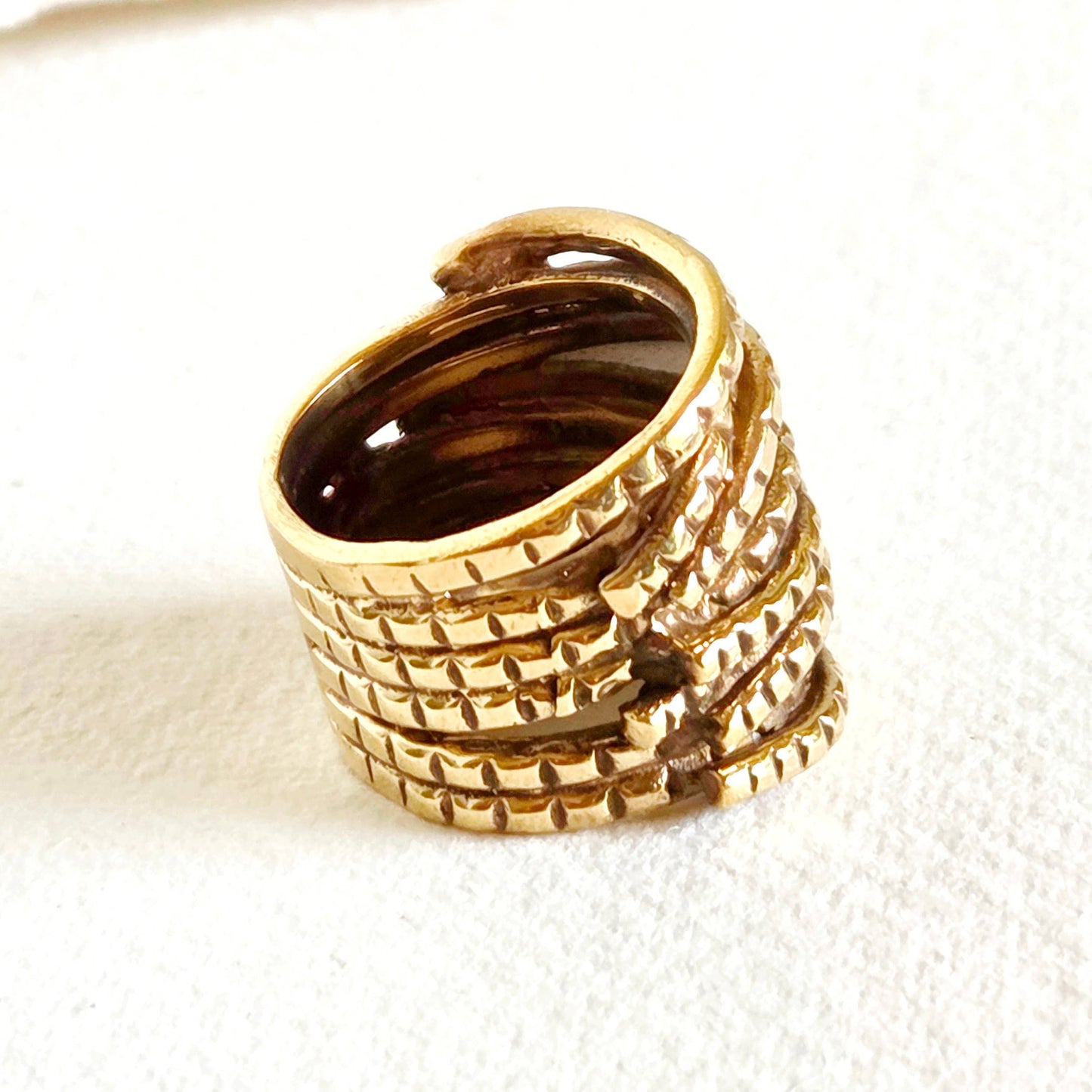 Brass Ornate Rope Band Layered Ring