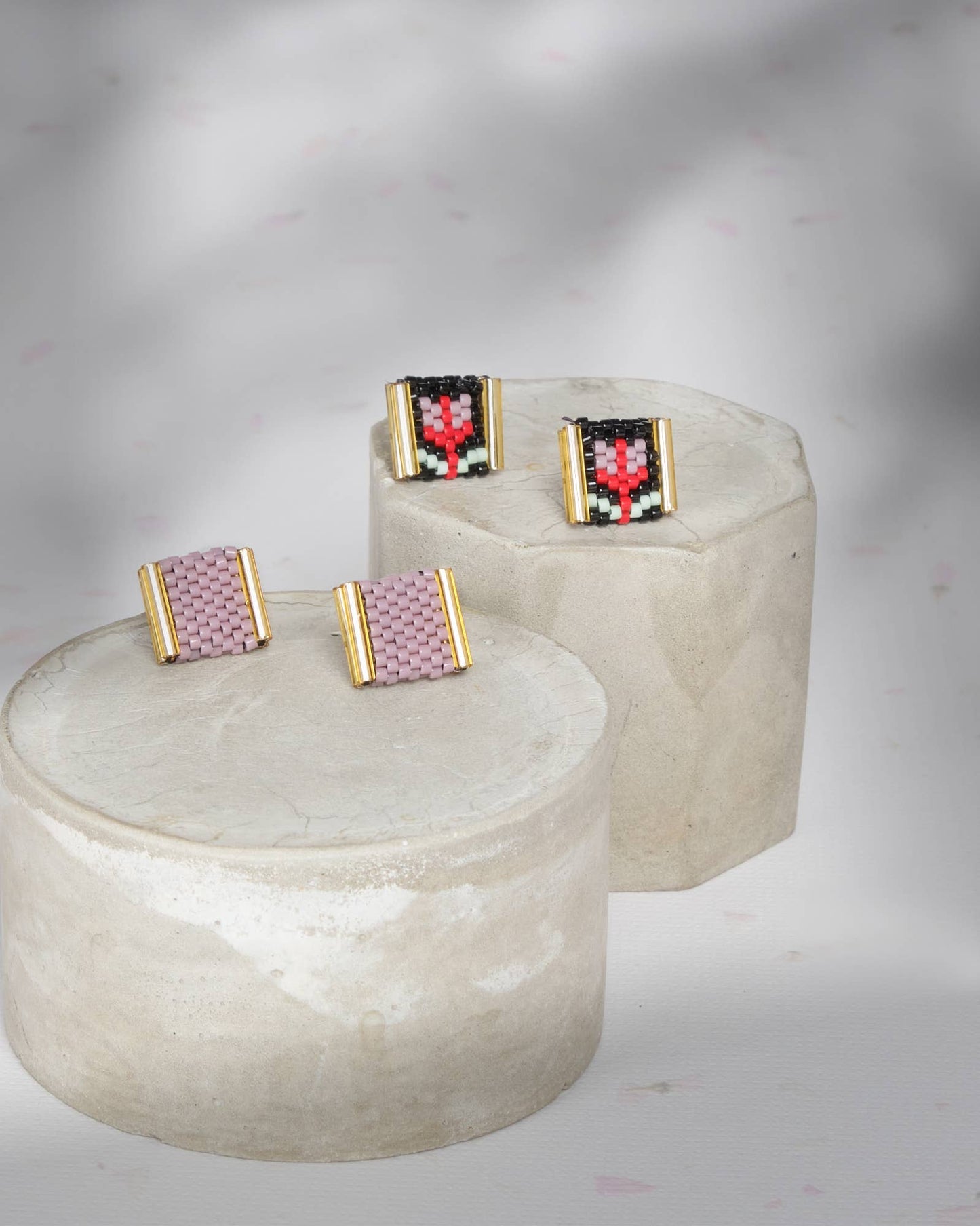 Beaded Handwoven Tulip Stud Pack (Black/Lilac)