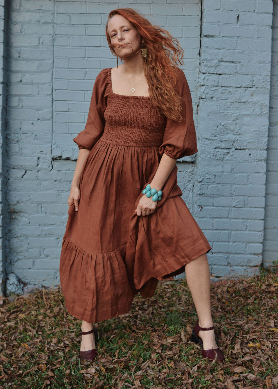 Smocked Bodice Dress - Amber Linen