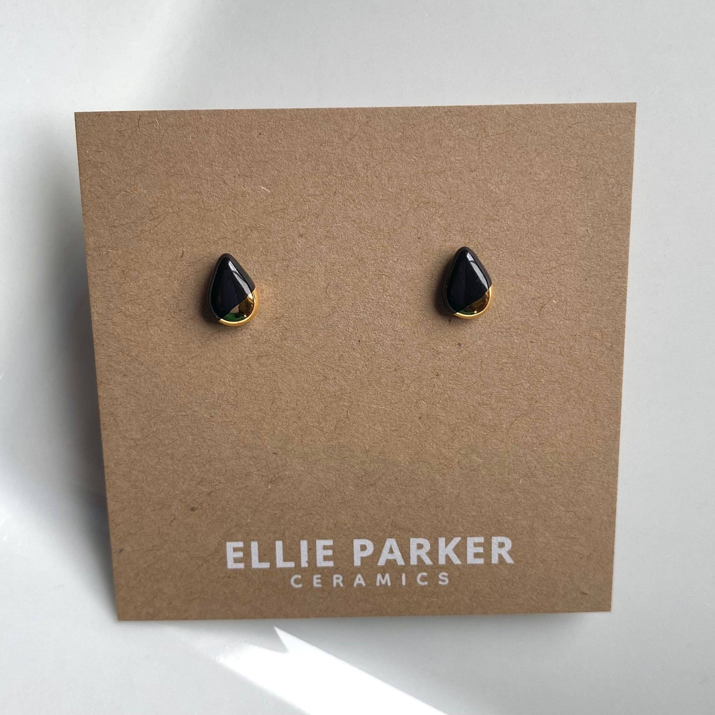 Teardrop Black Ceramic Earrings with Gold Luster