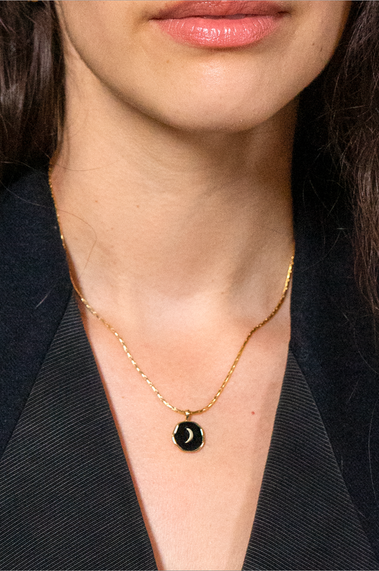 Catch you Lunar 24K Plated Gold Necklace - onyx