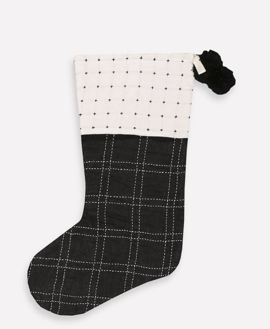 Embroidered Monochromatic Holiday Stocking - Charcoal