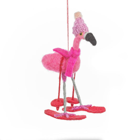 Skiing Flamingo Ornament