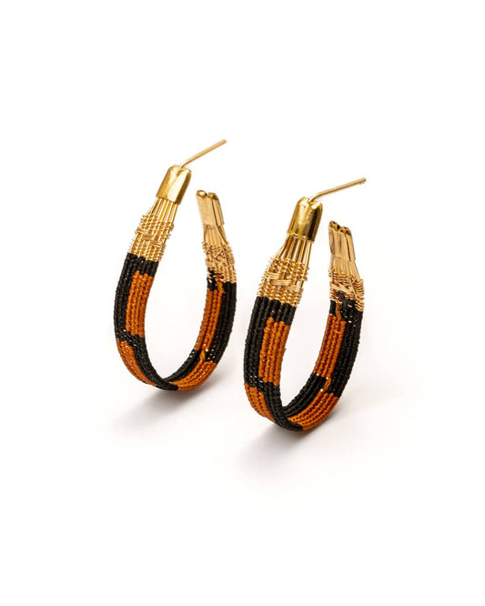 Handwoven Wire and Cord Zoka Hoop Earrings