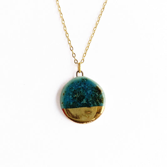 Small Circle Necklace - Teal/Gold