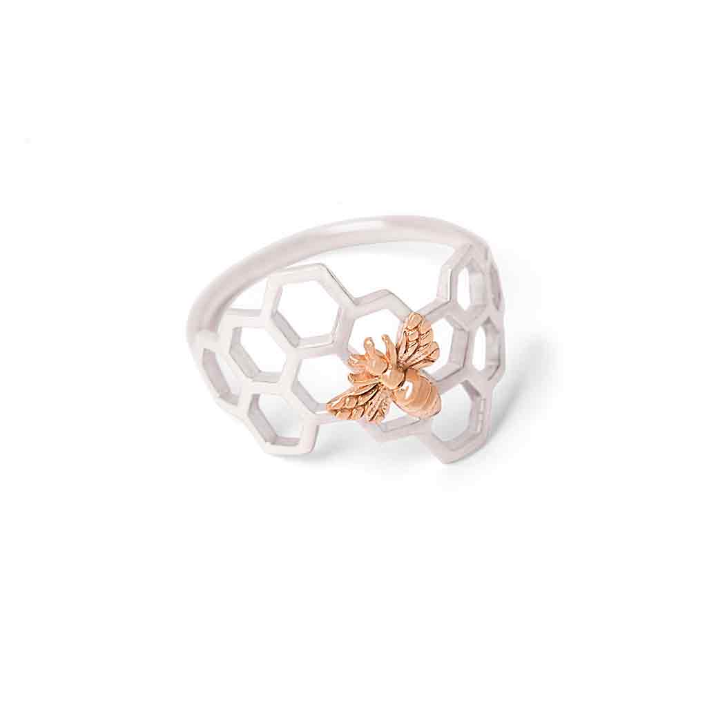 Honeycomb Ring with Bronze Bee