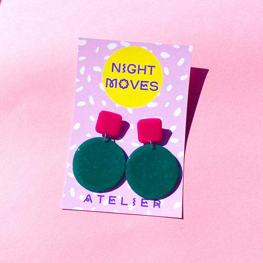 Fuchsia and Dark Teal Polymer Clay Colour Block Dangles