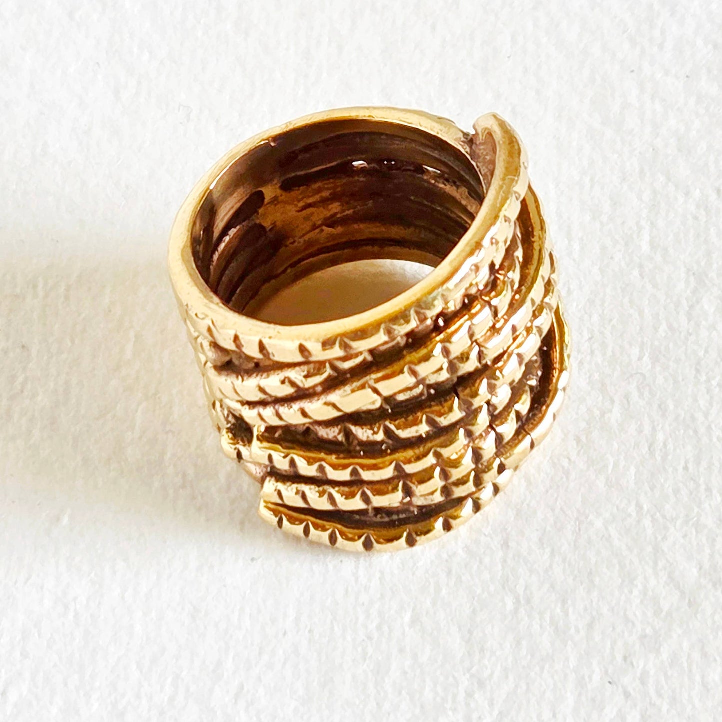 Brass Ornate Rope Band Layered Ring