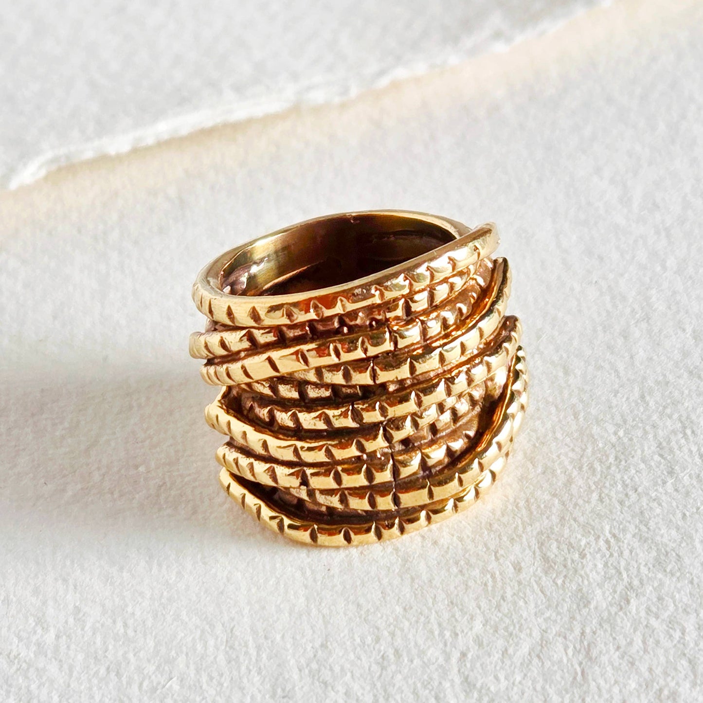 Brass Ornate Rope Band Layered Ring