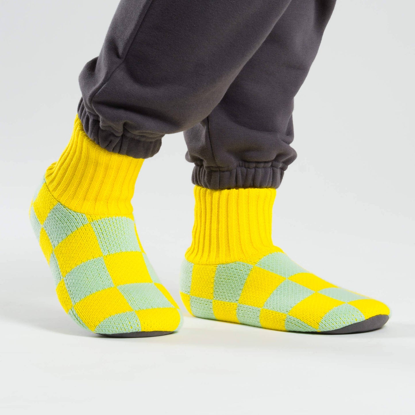 Checkerboard Knit Sock Slippers