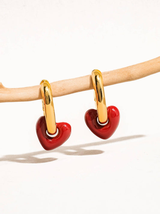 Lilou 18K Plated Red Heart Earring