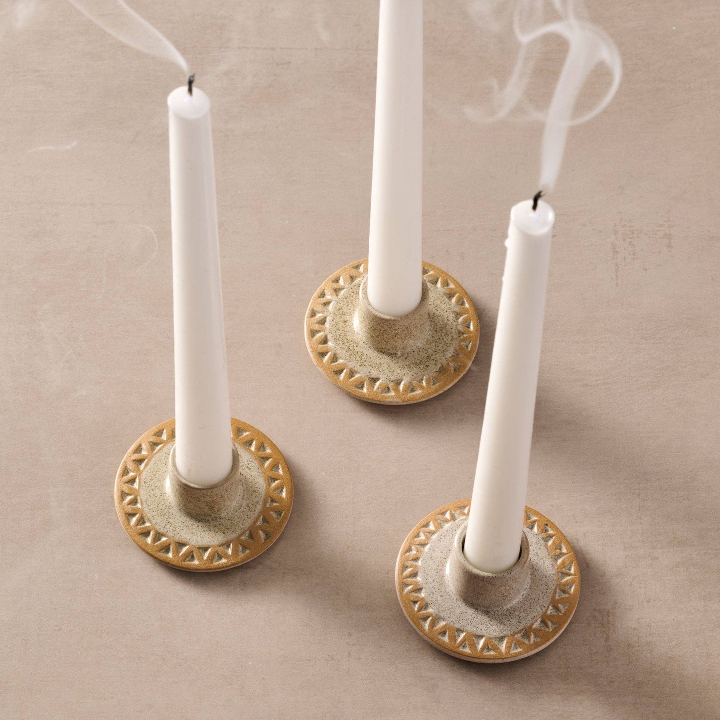 Tidal Etched Ceramic Taper Candle Holder