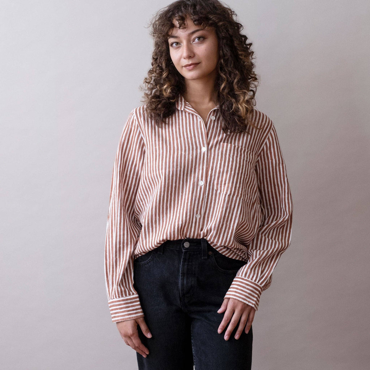 Pali Top- Stripes Chili in Cotton Linen