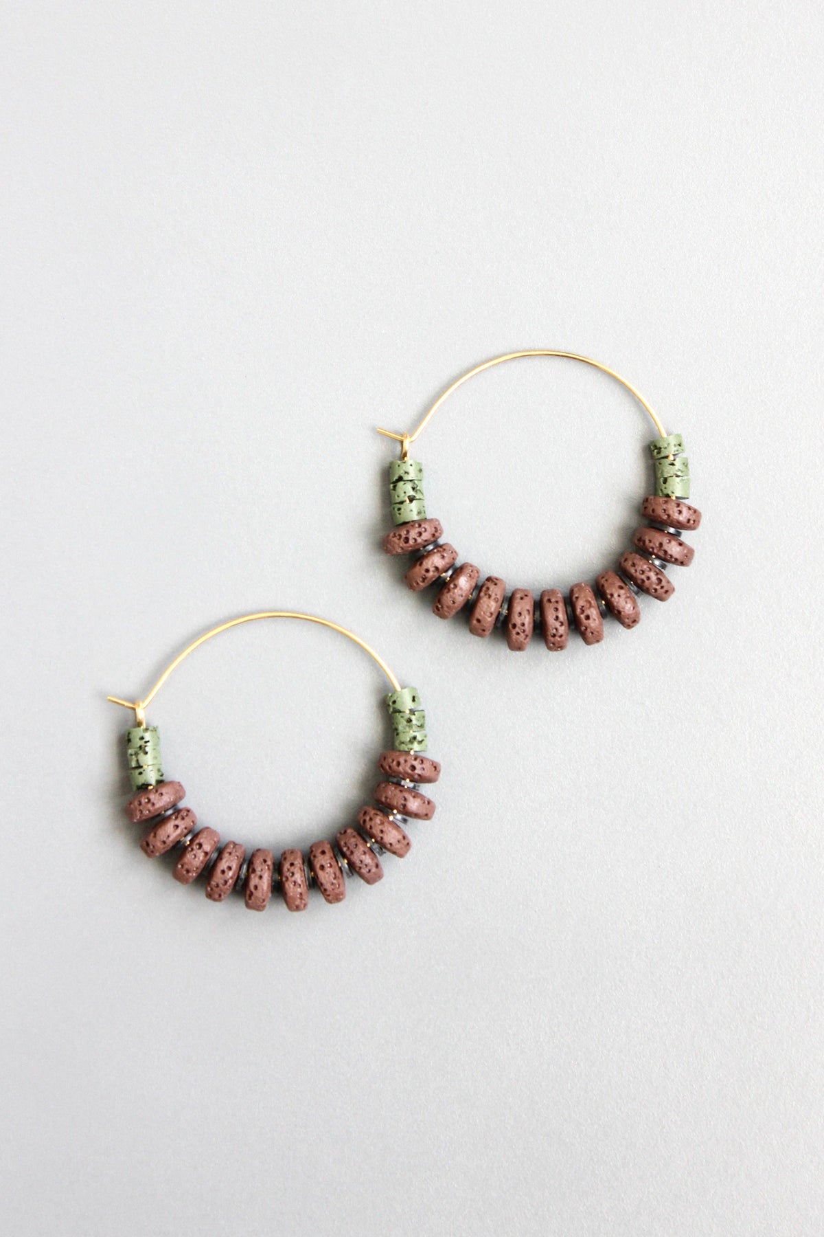 Burgundy and moss hoop earrings