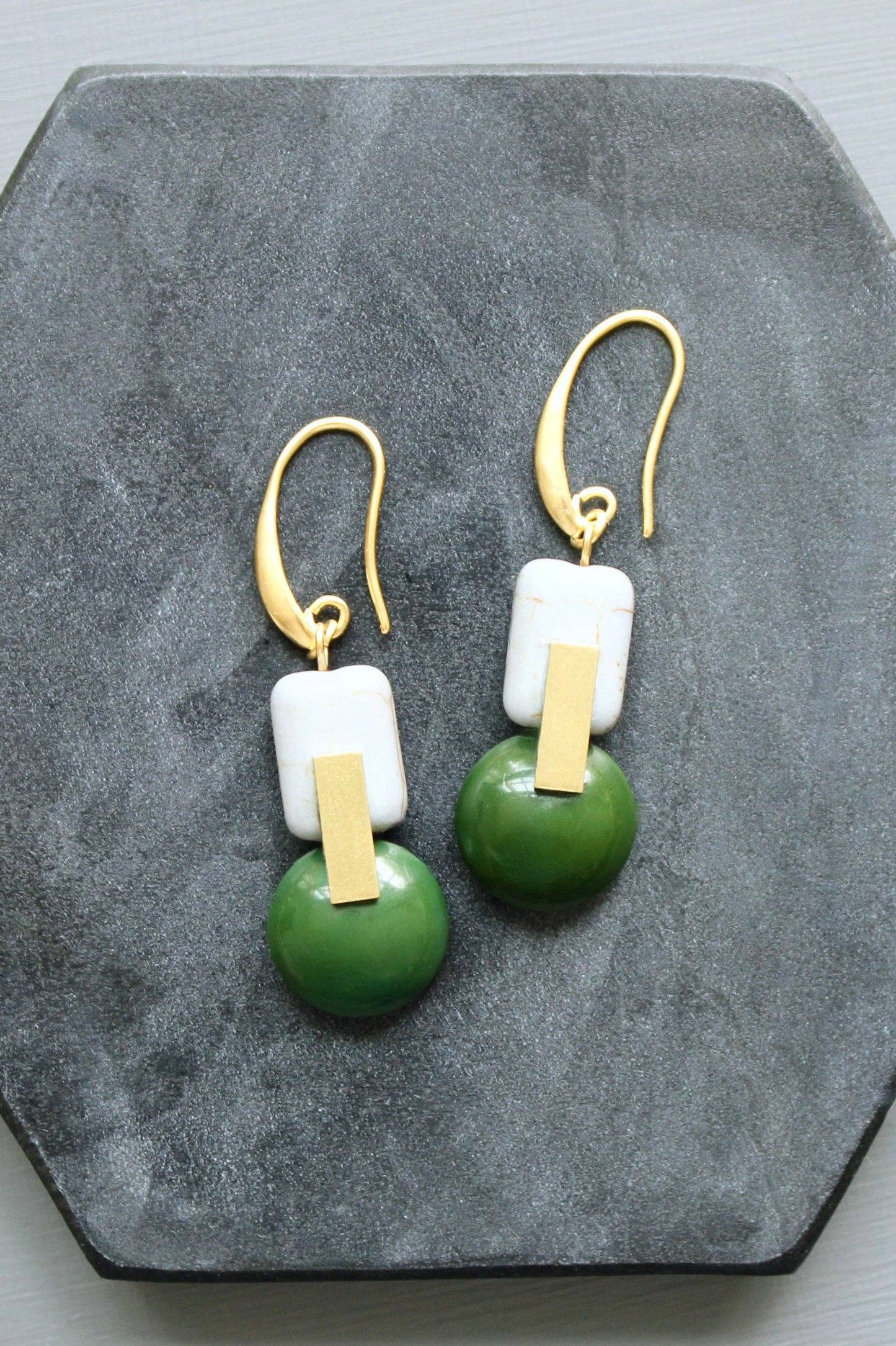 Hunter green and gray earrings