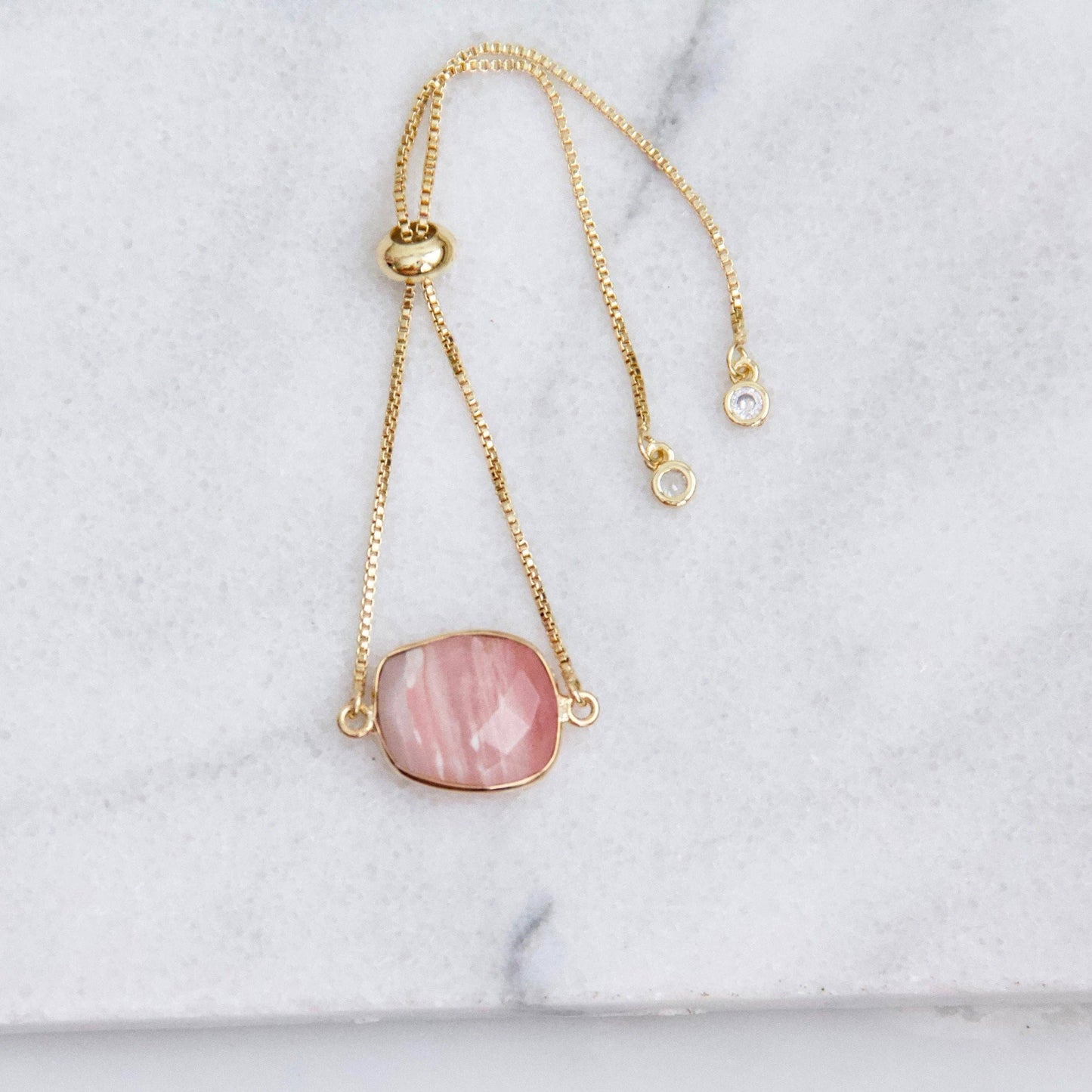 Faceted Large Gemstone Adjustable Bracelet