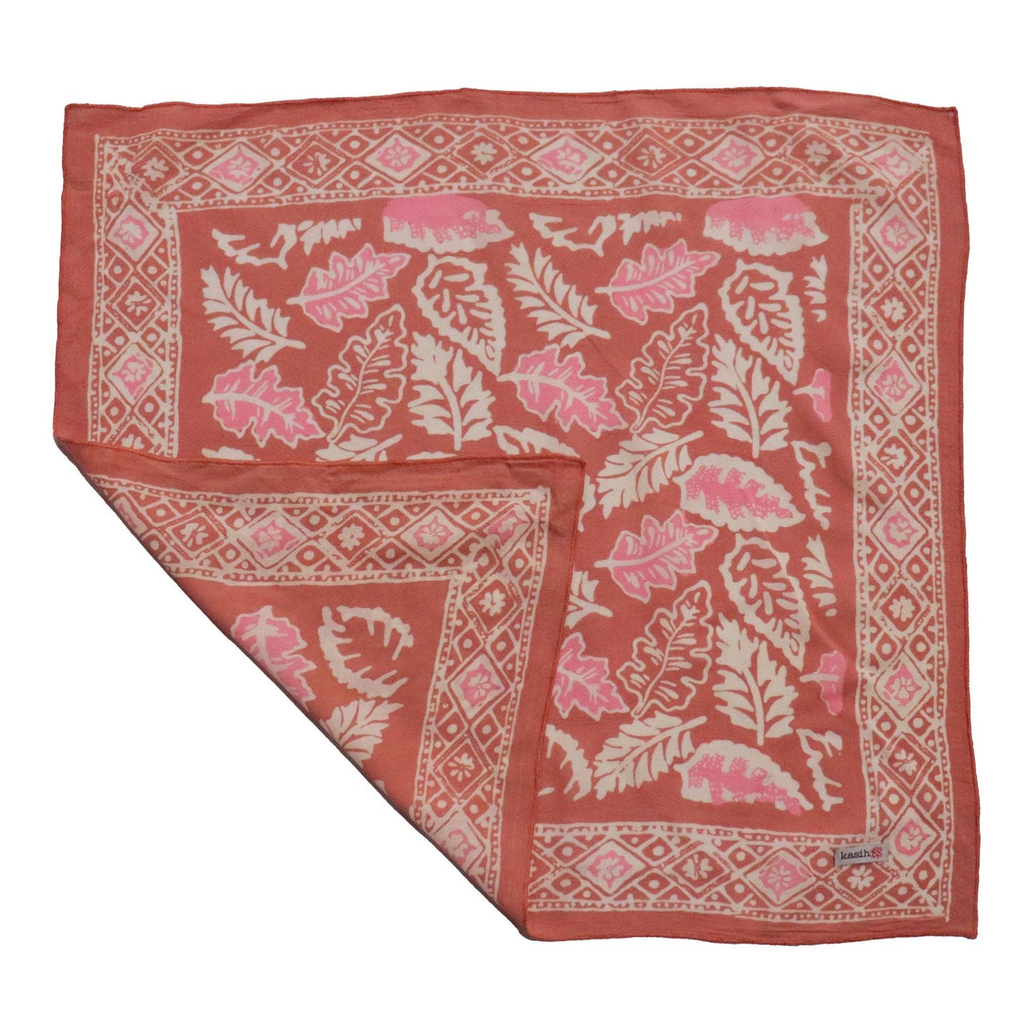 Hand Dyed Batik Bandana- Peach Coral Leaves