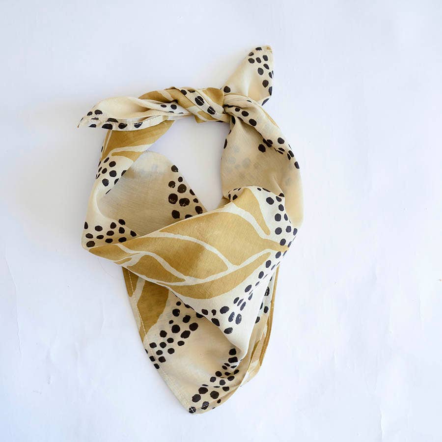 Women Head Bandana Scarf Block print cotton - Golden Gal