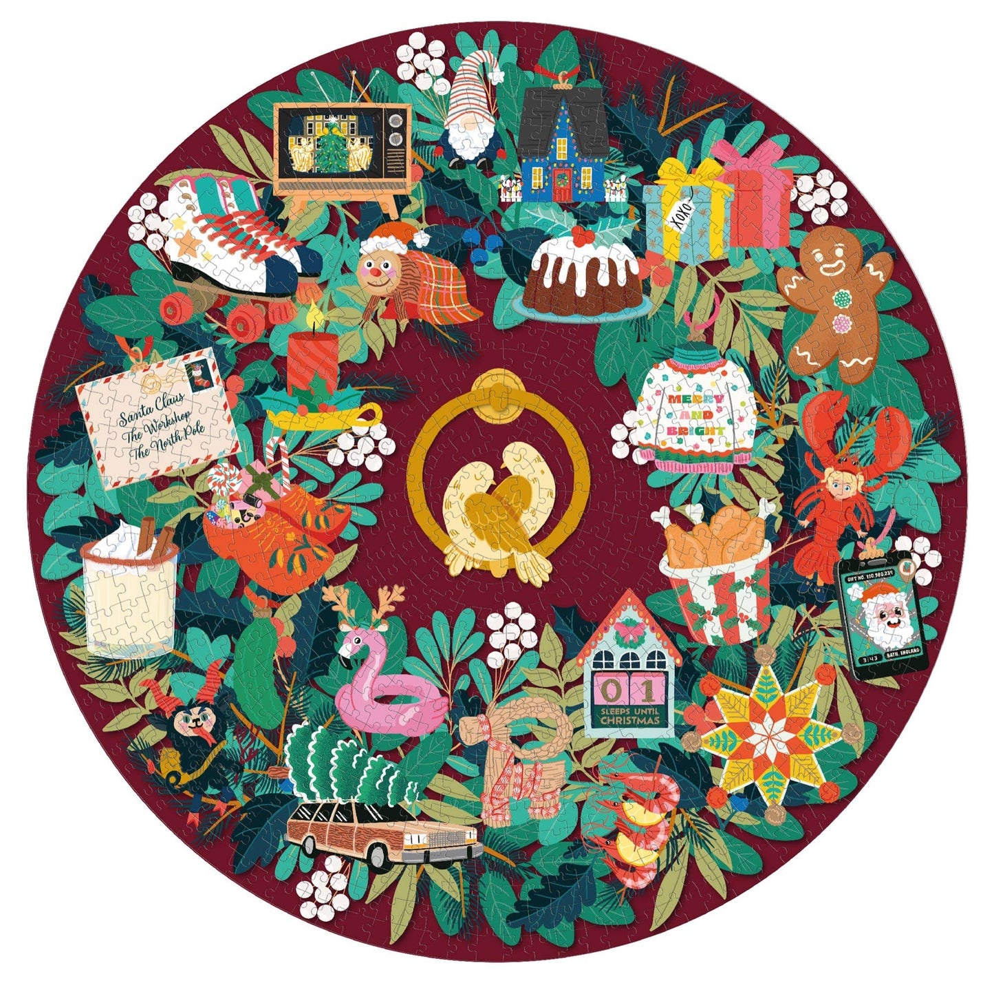 Christmas Countdown 1000-piece Circle Jigsaw Puzzle