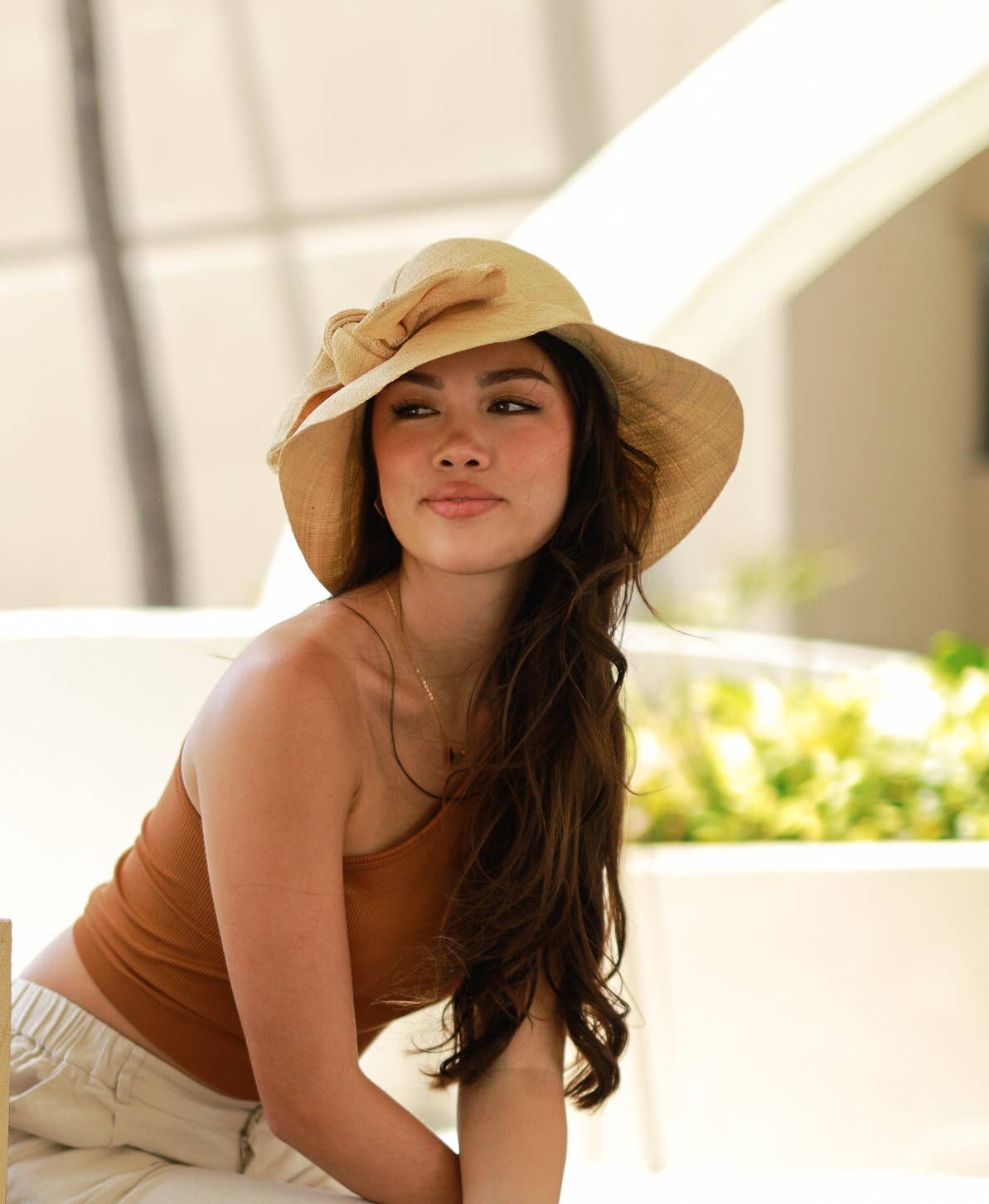 3" Brim Cara Bucket Straw Hat with Big Bow