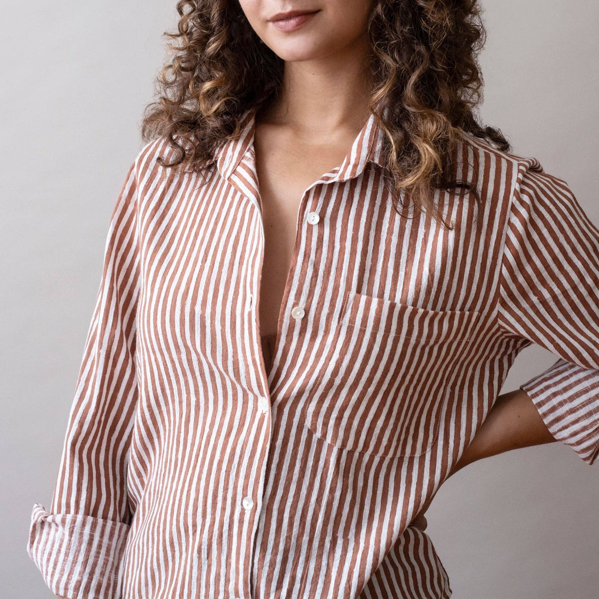 Pali Top- Stripes Chili in Cotton Linen