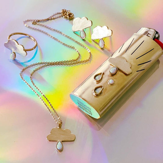 Cloud Earrings with Opal