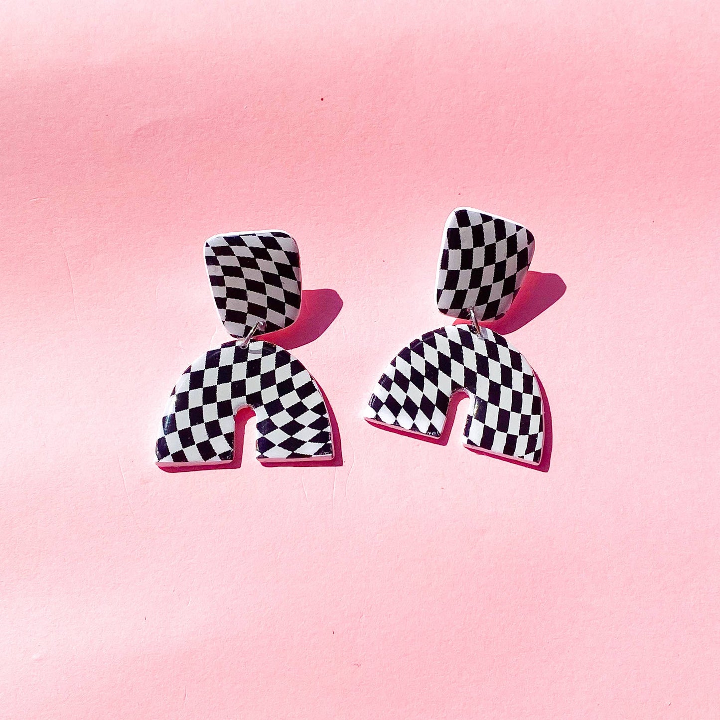 Polymer Psychedelic Checkerboard Dangle Earrings