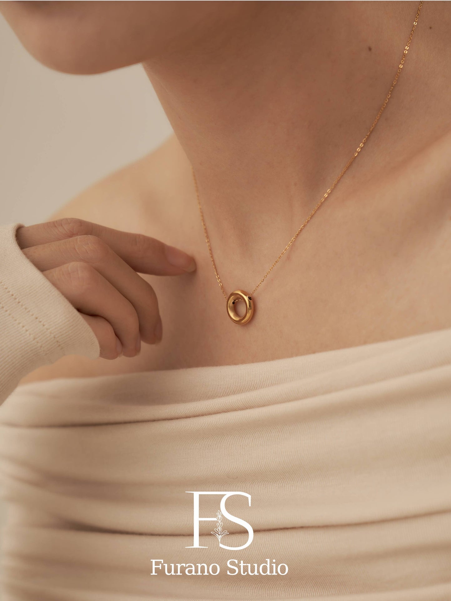 18K Gold Filled Circle necklace,Hollow round necklace