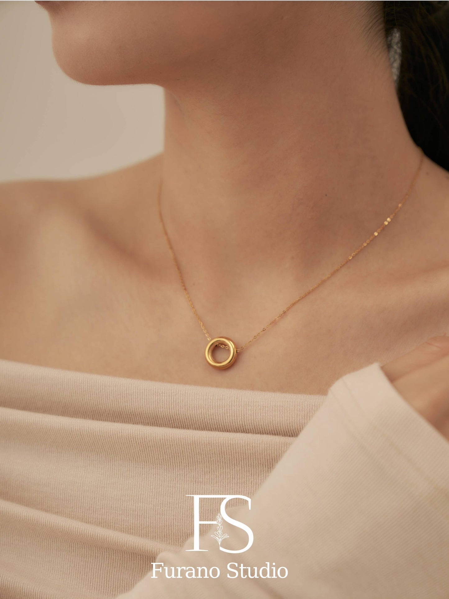 18K Gold Filled Circle necklace,Hollow round necklace