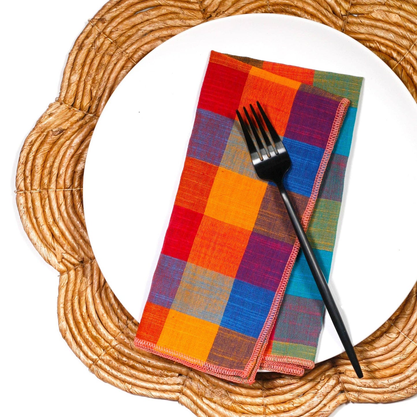 Fruit Salad Buffalo Check Dinner Napkins, Set/2