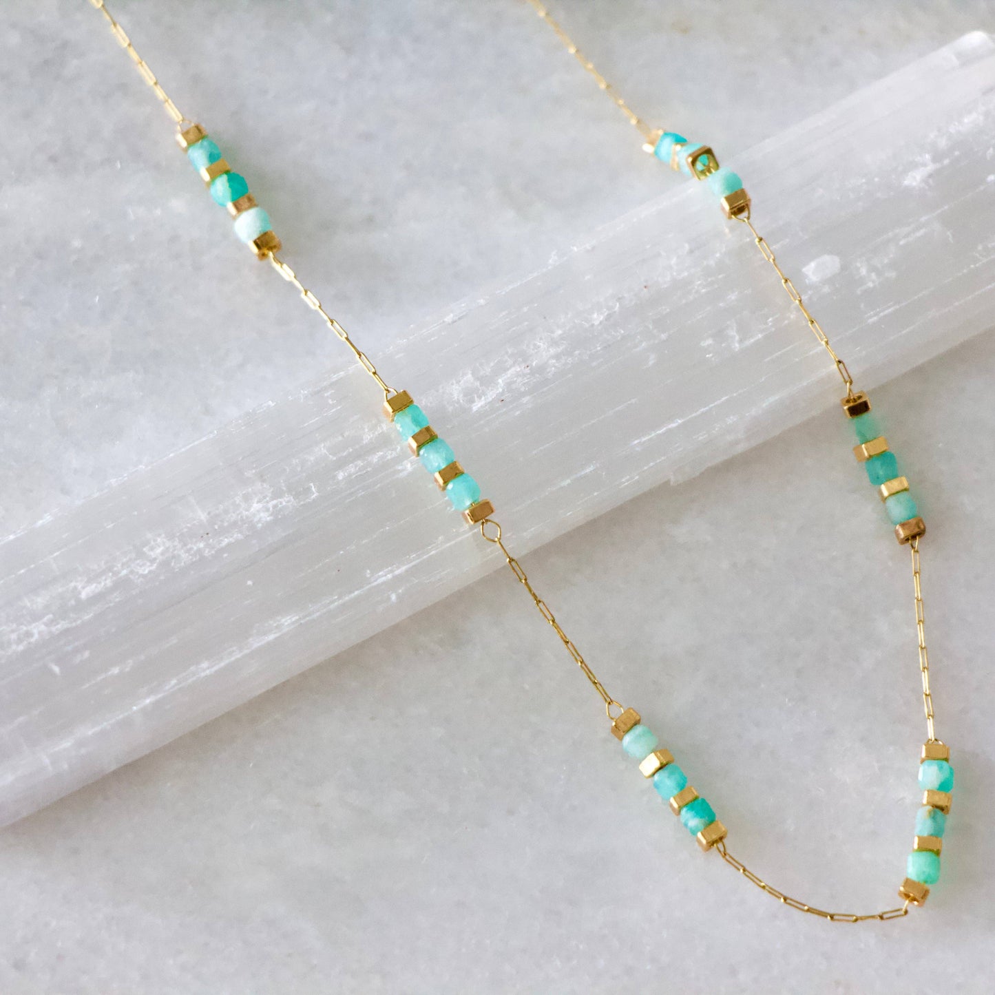 Square Gemstone Beaded Necklace