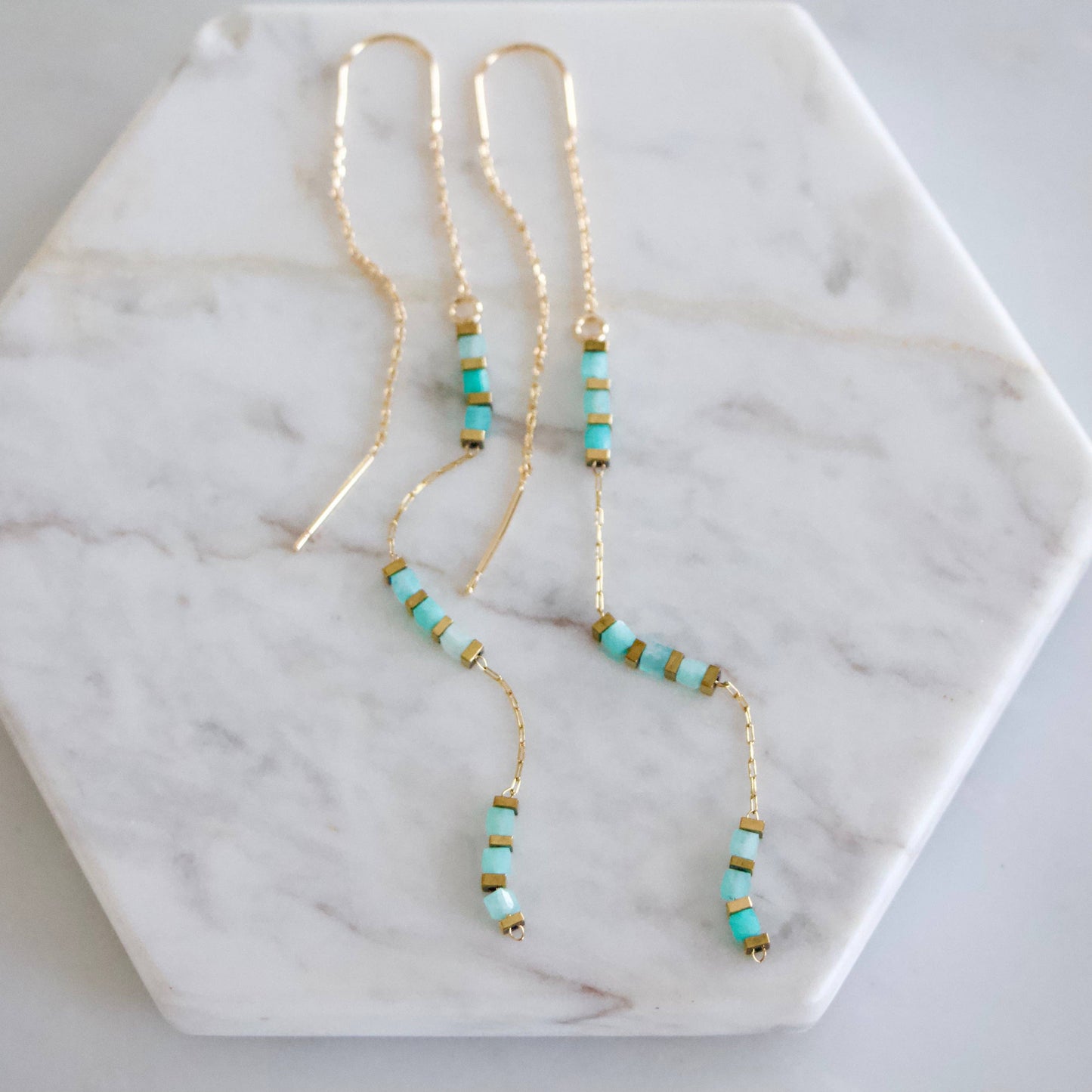 Square Gemstone Threader Earrings