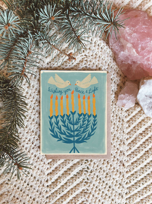 Menorah with Doves Card