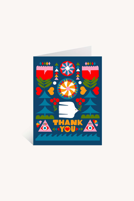 Folk Flowers Thank You Card