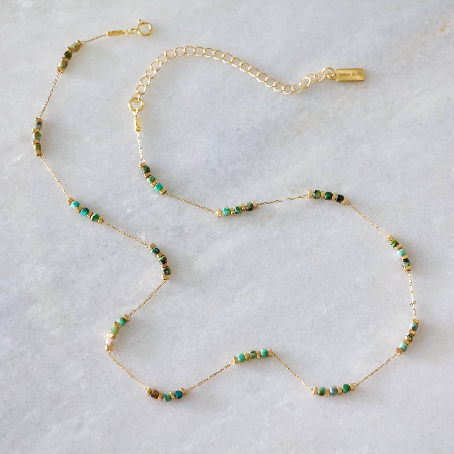 Square Gemstone Beaded Necklace