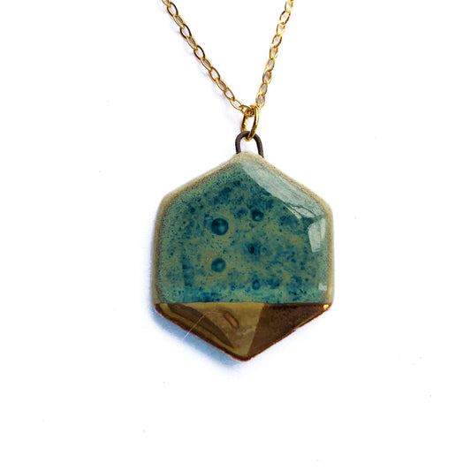Small Hexagon Necklace - Green/Gold