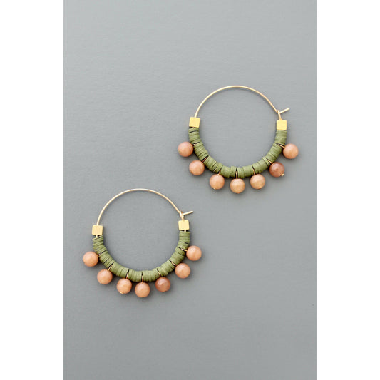Green and peach hoop earrings
