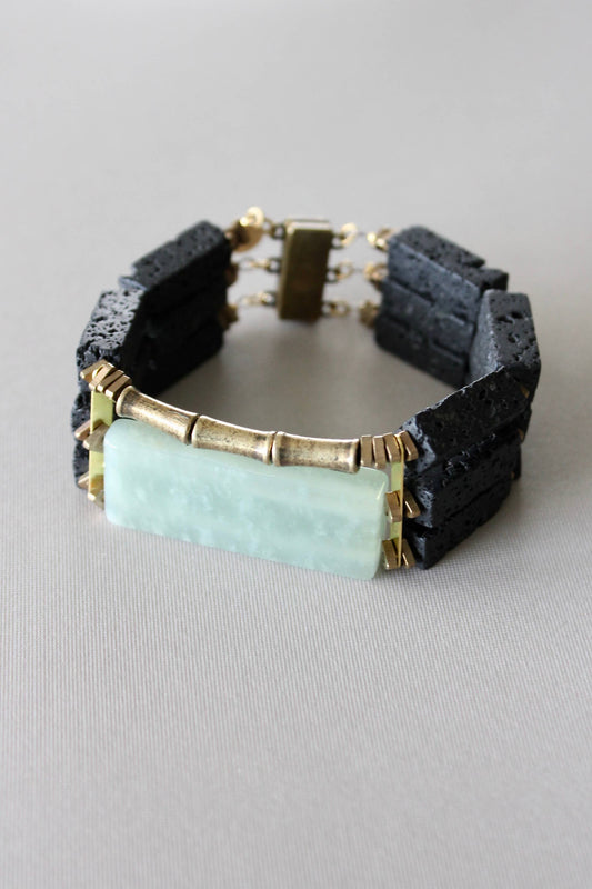 Black stone and jade bracelet
