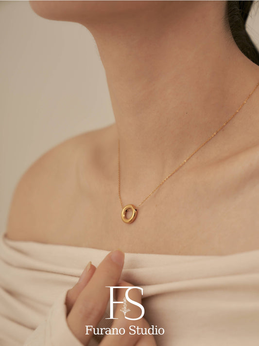 18K Gold Filled Circle necklace,Hollow round necklace