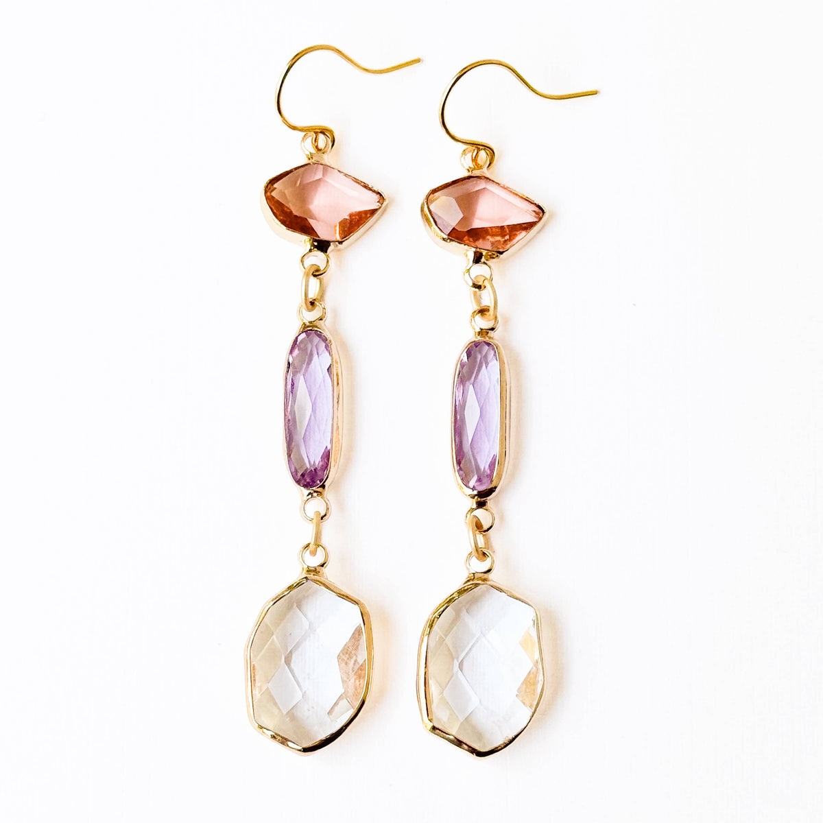 Colorful Faceted Glass Dangle Earrings