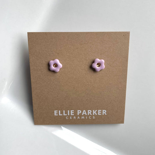 Flower Lilac Ceramic Earrings with Gold Luster