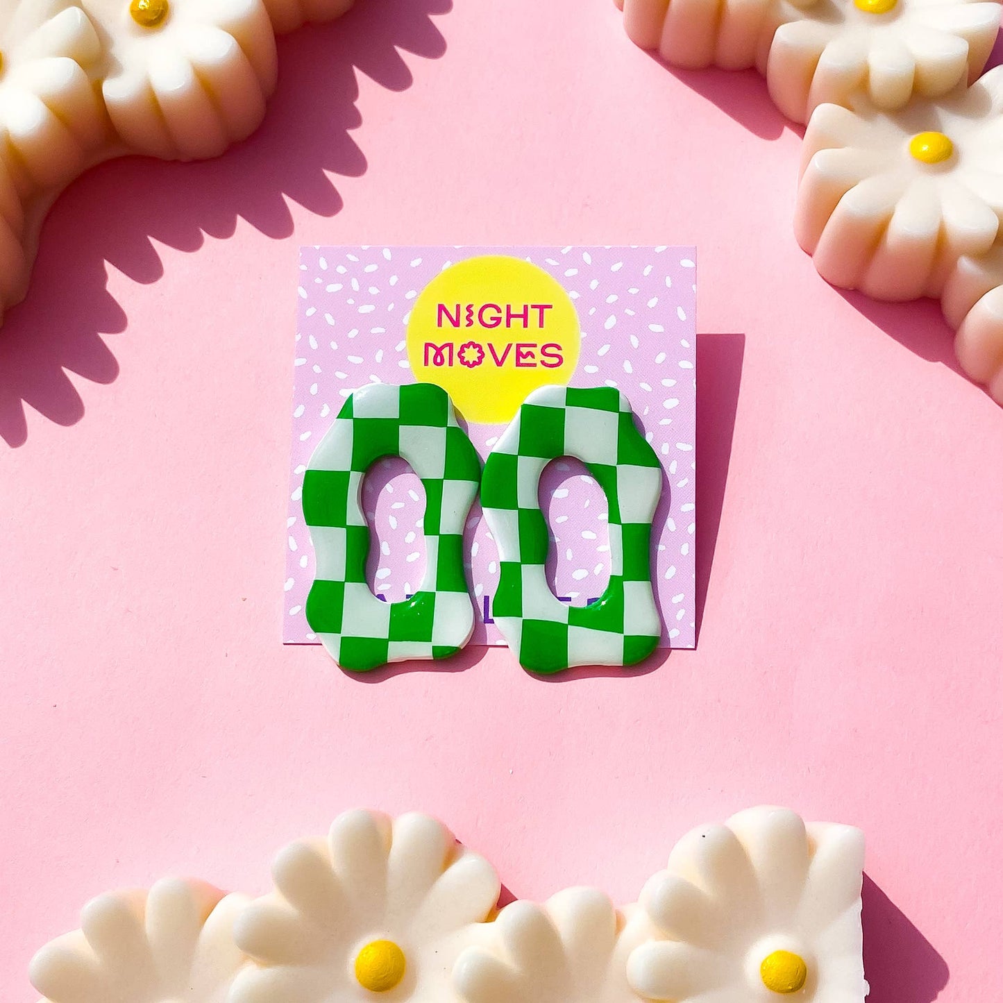 Polymer Clay Checker Gingham Studs in Evergreen