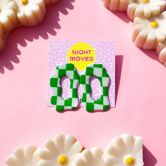 Polymer Clay Checker Gingham Studs in Evergreen