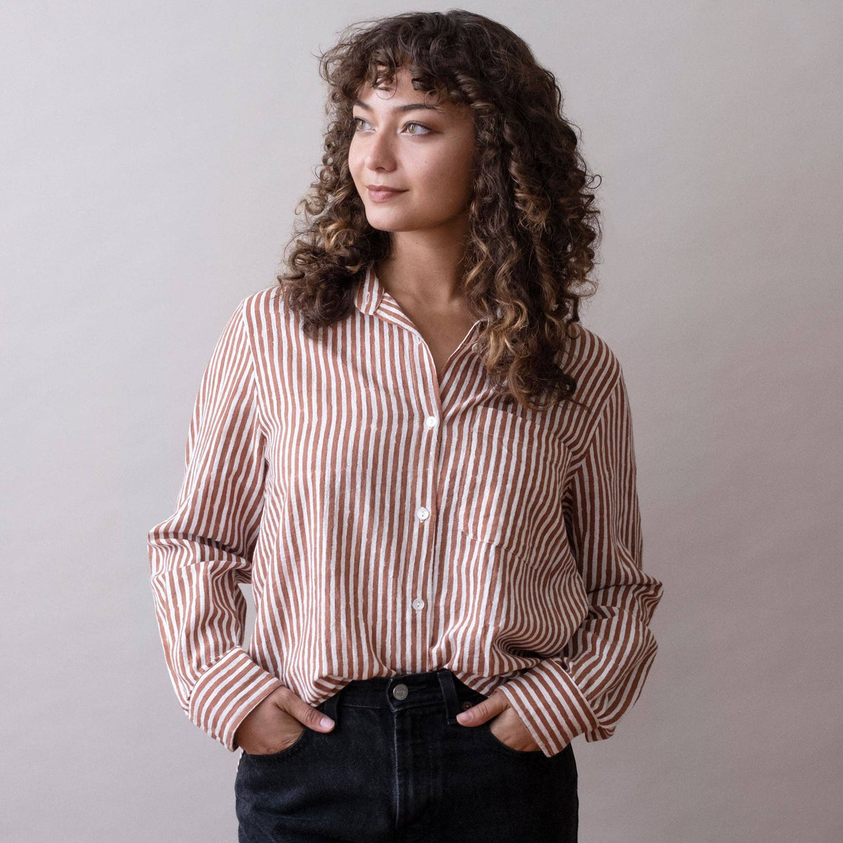 Pali Top- Stripes Chili in Cotton Linen