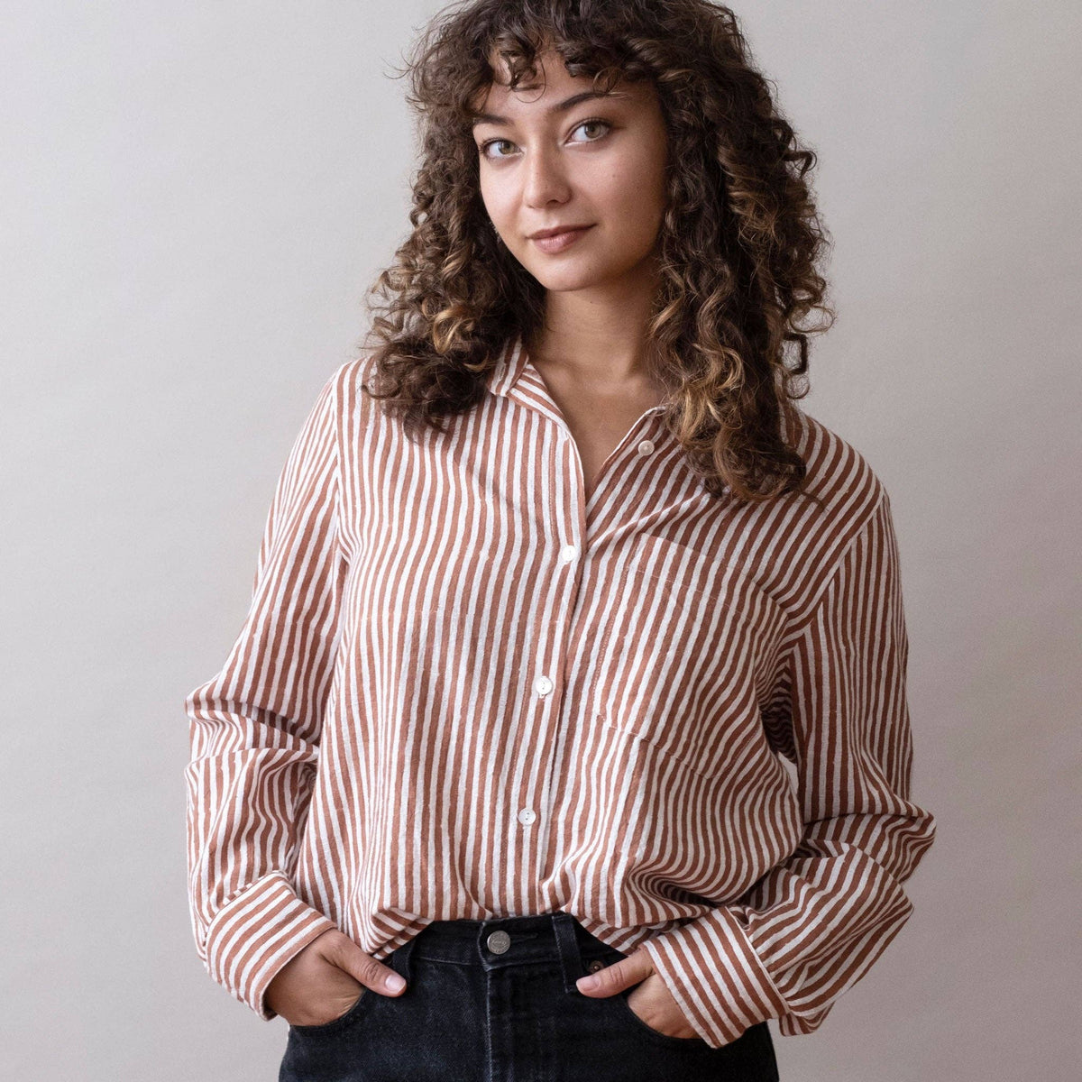 Pali Top- Stripes Chili in Cotton Linen